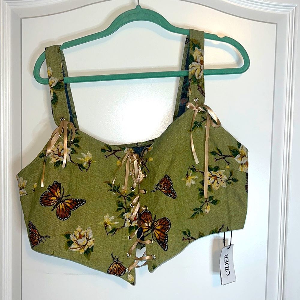 Floral Butterfly Lace Up Tank Top